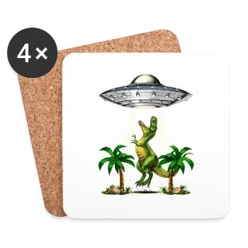 Enlèvement extraterrestre de dinosaure T-Rex - Dessous de verre (lot de 4) - blanc - Devant