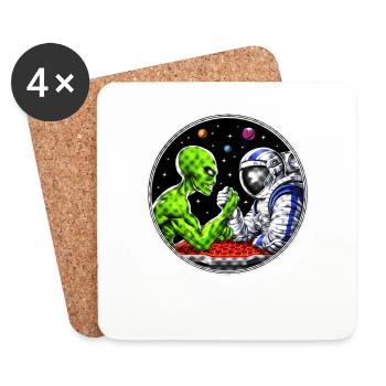 Alien Astronaut Arm Wrestling - Coasters (set of 4) - white - Front