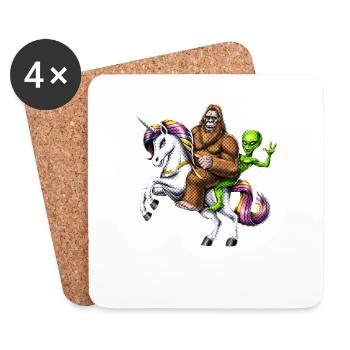 Bigfoot Alien Reitet Einhorn - Untersetzer (4er-Set) - Weiß - Vorne