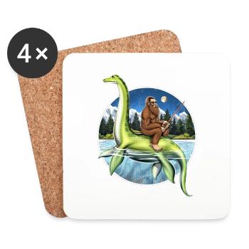 Bigfoot Loch Ness Monster Fishing - Coasters (set of 4) - white - Front