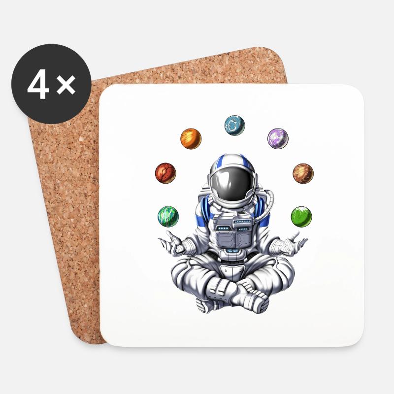 Astronaute jonglant avec les planètes spatiales - Dessous de verre (lot de 4) - blanc
