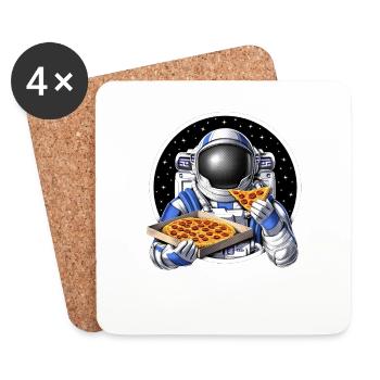 astronaute de l’espace mangeant de la pizza - Dessous de verre (lot de 4) - blanc - Devant