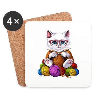 Crochet pour chat - Dessous de verre (lot de 4) - blanc - Devant