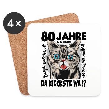 80 Jahre Geburtstag Katze Mietze Süss - Untersetzer (4er-Set) - Weiß - Vorne