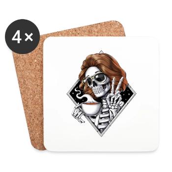 Skeleton Hippie Drinking Coffee - Coasters (set of 4) - white - Front