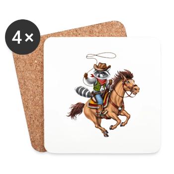 Waschbär Cowboy Rodeo - Untersetzer (4er-Set) - Weiß - Vorne
