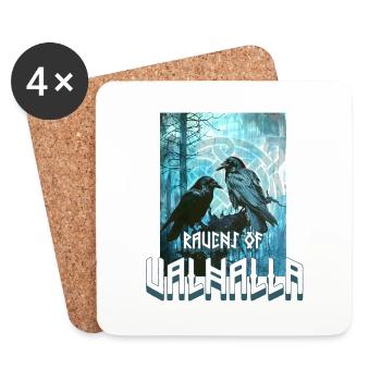 Symbole viking du Valhalla avec 2 corbeaux - Dessous de verre (lot de 4) - blanc - Devant