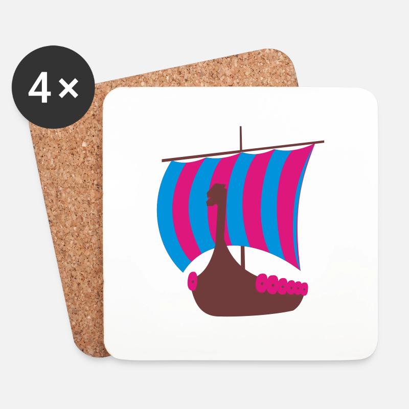 wikingerschiff - Untersetzer (4er-Set) - Weiß