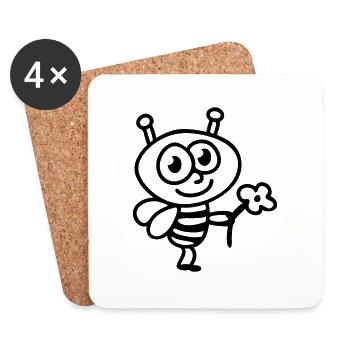 Bee + Flower - Line - Coasters (set of 4) - white - Front