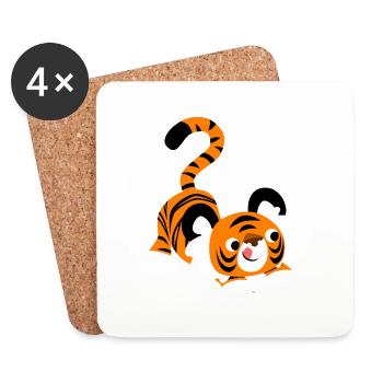 Un tigre cartoon mignon prêt à bondir! par - Dessous de verre (lot de 4) - blanc - Devant