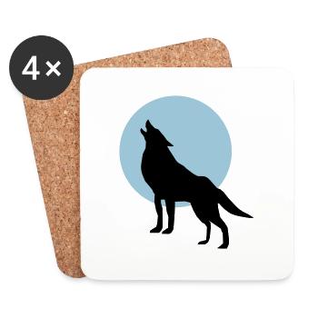 Loup et Lune - Dessous de verre (lot de 4) - blanc - Devant