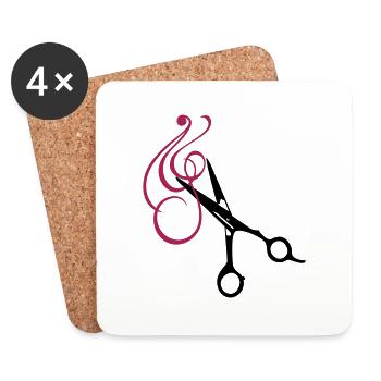Frisör-Schere und Locke / haircut with - Coasters (set of 4) - white - Front