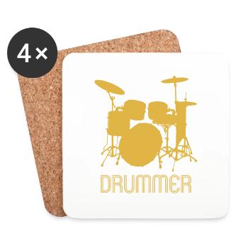 Retro Pop Art Schlagzeuger.Drumming Kit. Musiker Geschenke - Untersetzer (4er-Set) - Weiß - Vorne