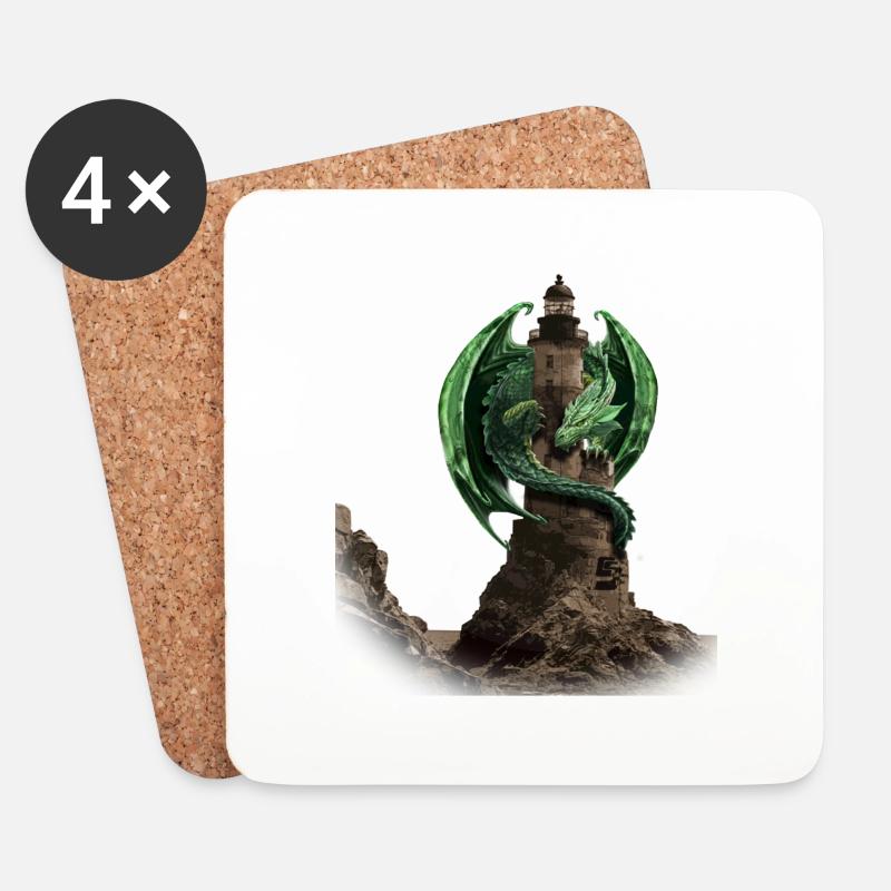 Drachen Leuchtturm von Custom - Untersetzer (4er-Set) - Weiß