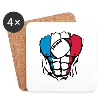 France flag rugby2 body muscle - Coasters (set of 4) - white - Front