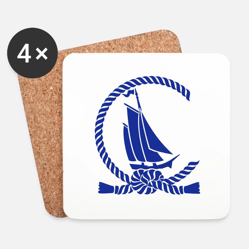 Segelboot / sailboat (b, 1c) - Untersetzer (4er-Set) - Weiß