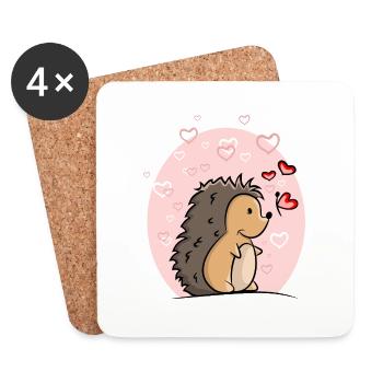 Hedgehogs with hearts - Coasters (set of 4) - white - Front