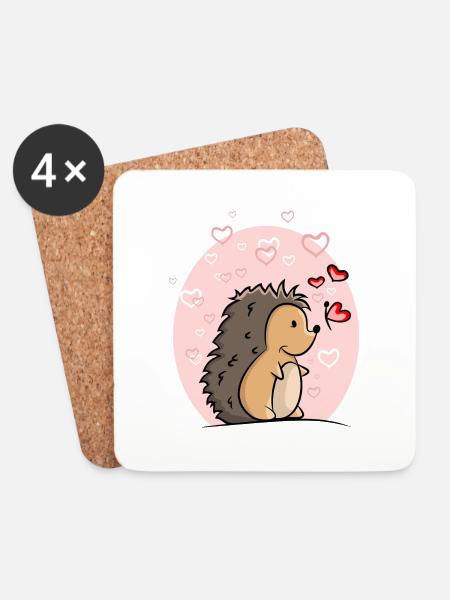 Igel mit Herzen - Untersetzer (4er-Set) - Weiß