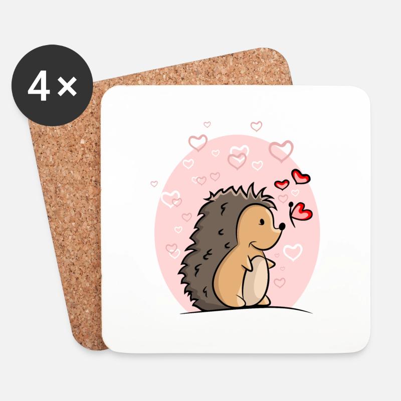 Igel mit Herzen - Untersetzer (4er-Set) - Weiß