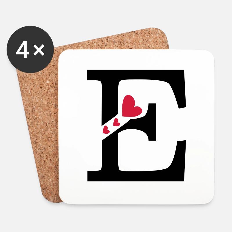 Capital letter E with hearts - Coasters (set of 4) - white