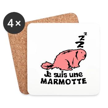 je suis une marmotte animal expression - Dessous de verre (lot de 4) - blanc - Devant