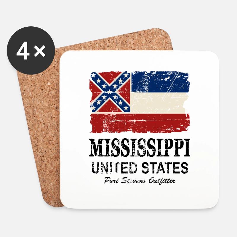 Mississippi Flag - Vintage Look - Untersetzer (4er-Set) - Weiß