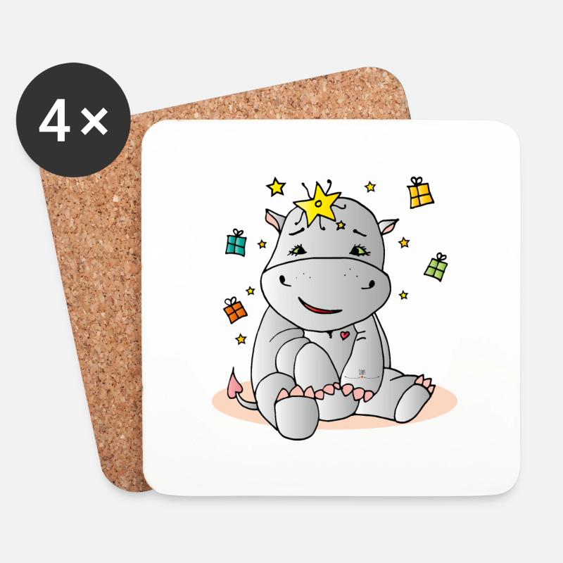 Birthday- Hippo - Untersetzer (4er-Set) - Weiß