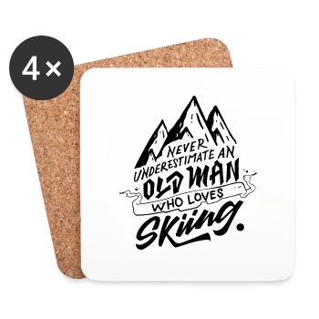 Typography Design - ...Old Man Who Loves Skiing - Untersetzer (4er-Set) - Weiß - Vorne
