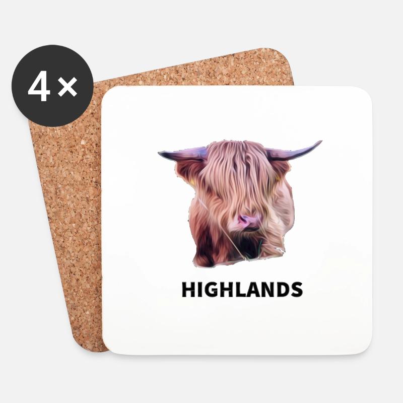 Highland Rind - Untersetzer (4er-Set) - Weiß