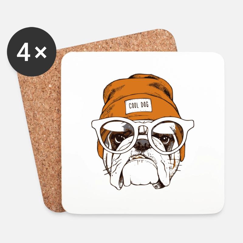Coole Hipster Hund - Untersetzer (4er-Set) - Weiß