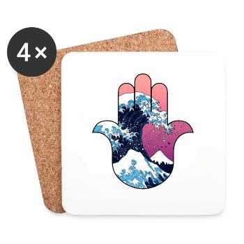 Hamsa Kanagawa Oki Nami Ura Große Welle - Untersetzer (4er-Set) - Weiß - Vorne