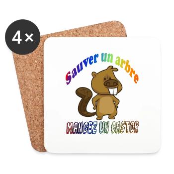 Pour sauver un arbre - mangez un castor - Dessous de verre (lot de 4) - blanc - Devant