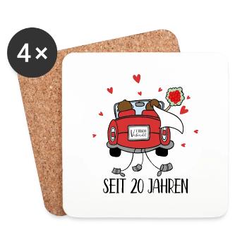 Frisch verheiratet seit 20 Jahren 20. Hochzeitstag - Untersetzer (4er-Set) - Weiß - Vorne