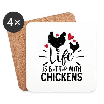 Life Is Better With Chickens Geschenk Geschenkidee - Untersetzer (4er-Set) - Weiß - Vorne