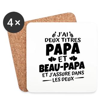 j'ai deux titres papa et beau papa - Dessous de verre (lot de 4) - blanc - Devant
