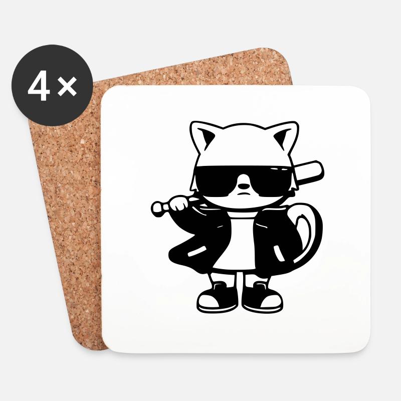 Cooler Gangster der Schlägerkatze - Untersetzer (4er-Set) - Weiß