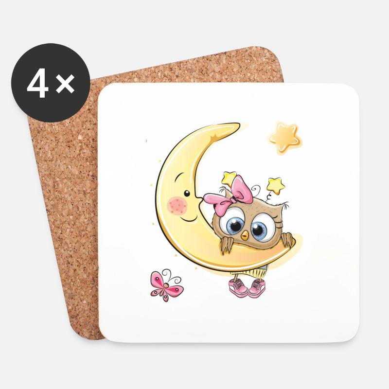 Baby Eule Mond Sterne - Untersetzer (4er-Set) - Weiß