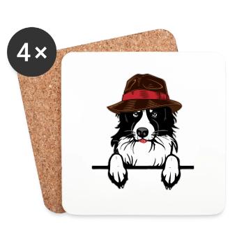 Hütehund Border Collie Hund mit Hut Geschenkidee - Untersetzer (4er-Set) - Weiß - Vorne