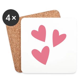 Drei Herzen Geschenk - Untersetzer (4er-Set) - Weiß - Vorne