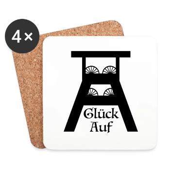 Glück auf, Förderturm, Ruhrgebiet, Zeche, Ruhrpott - Untersetzer (4er-Set) - Weiß - Vorne