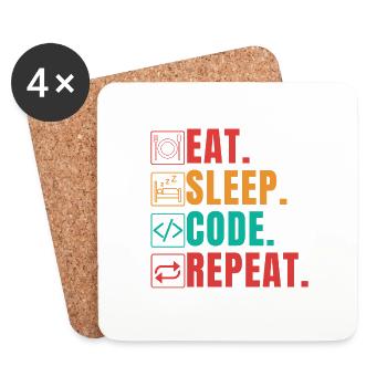 EAT SLEEP CODE REPEAT - FUNNY CODER - Coasters (set of 4) - white - Front