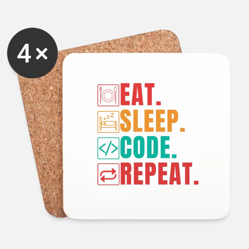 EAT SLEEP CODE REPEAT - FUNNY CODER - Untersetzer (4er-Set) - Weiß