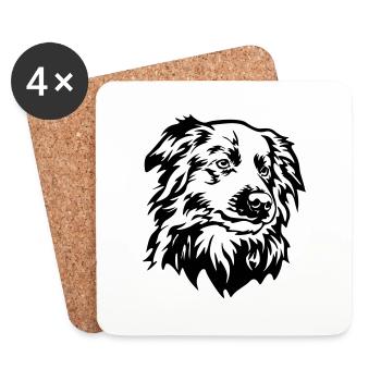 Border Collie Kopf - Dessous de verre (lot de 4) - blanc - Devant