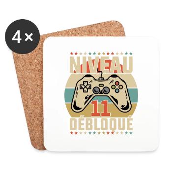Niveau 11 ans anniversaire débloqué gamer cadeau - Dessous de verre (lot de 4) - blanc - Devant
