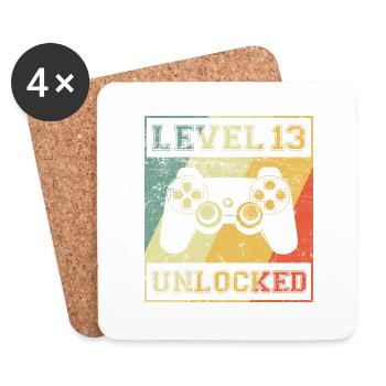 Level 13 Unlocked 13. Geburtstag - Untersetzer (4er-Set) - Weiß - Vorne