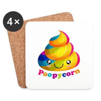 Poopycorn lustige Poop Emoji Einhorn Regenbogen - Untersetzer (4er-Set) - Weiß - Vorne