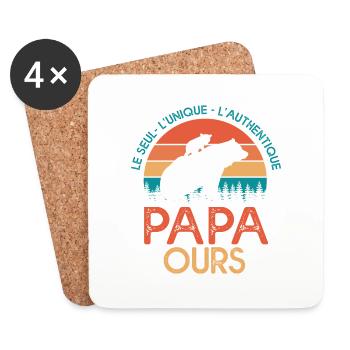 papa ours cadeau papa tshirt papa ours - Dessous de verre (lot de 4) - blanc - Devant