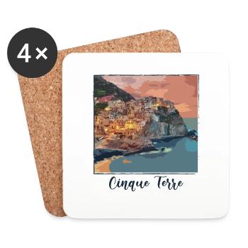 cinque terre ,bleu,carte postale, aquarelle, italie - Dessous de verre (lot de 4) - blanc - Devant
