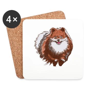 Süßer Spitz rennt auf dich zu - Spitz Hund Design - Untersetzer (4er-Set) - Weiß - Vorne