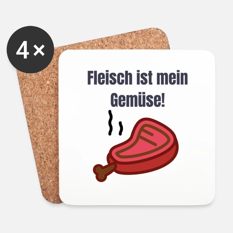 Grillen Fleisch ist mein Gemüse lustiger Spruch - Untersetzer (4er-Set) - Weiß